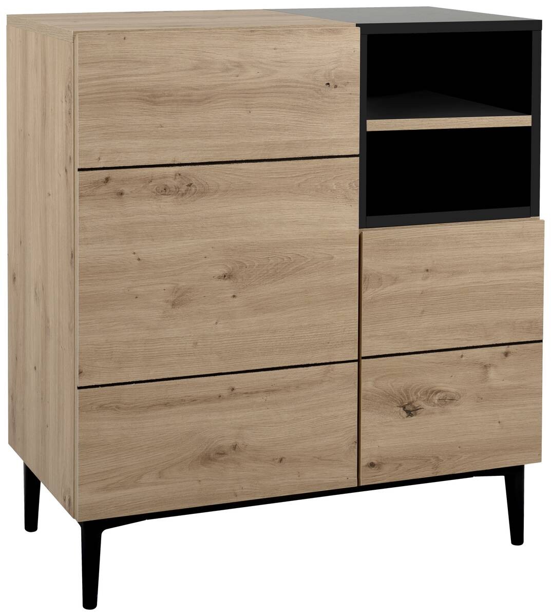 Kommode Nola Eiche Artisan Nachbildung schwarz B/H/T: ca. 80x90x42 cm