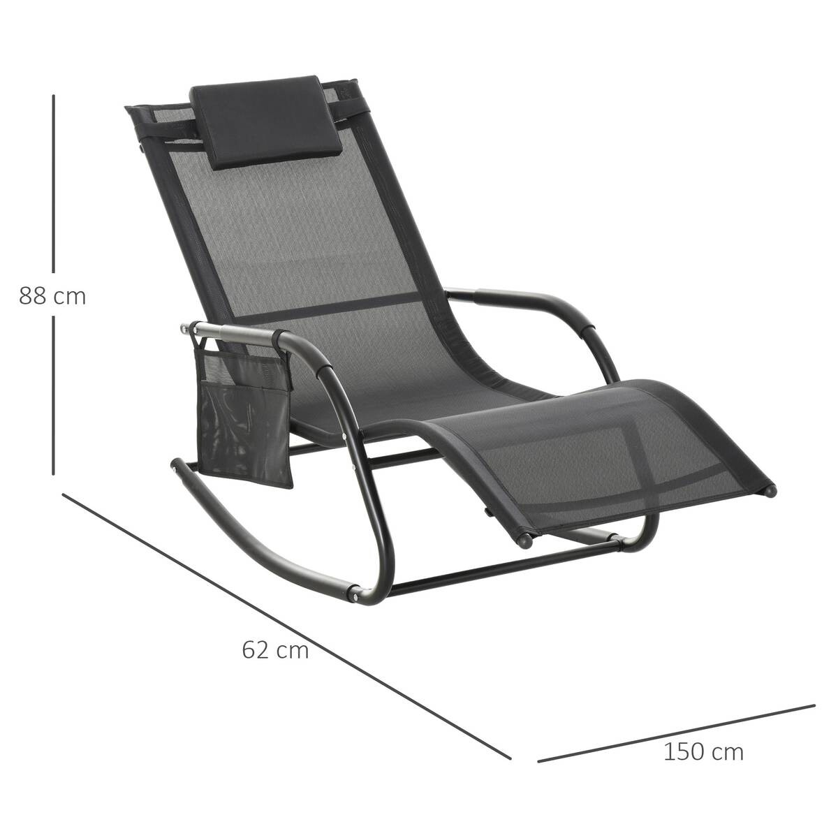 Outsunny Schaukelstuhl schwarz Metall B/H/L: ca. 62x88x150 cm