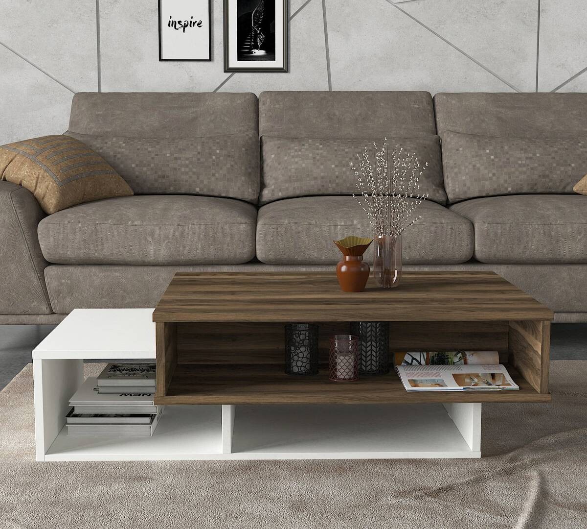 Couchtisch Tab weiß walnuss Nachbildung B/H/T: ca. 105x32x60 cm