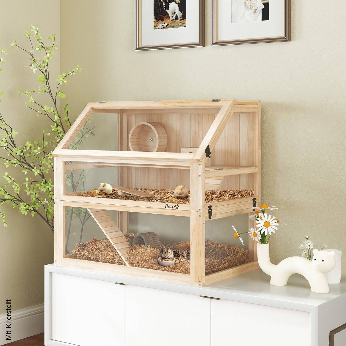 PawHut Hamsterkäfig Holzoptik Holz B/H/L: ca. 50x76x80 cm