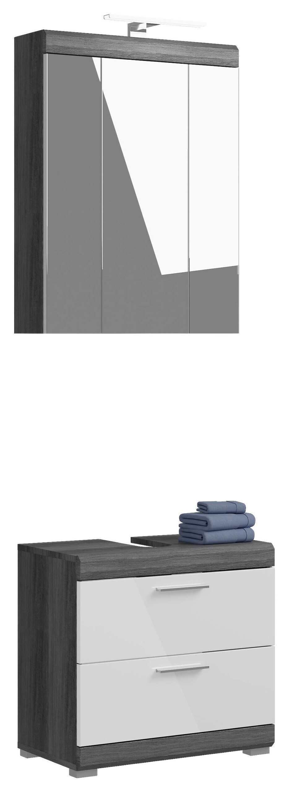 Badezimmer-Set Scout Rauchsilber Nachbildung weiß Hochglanz B/H/T: ca. 60x191x34 cm