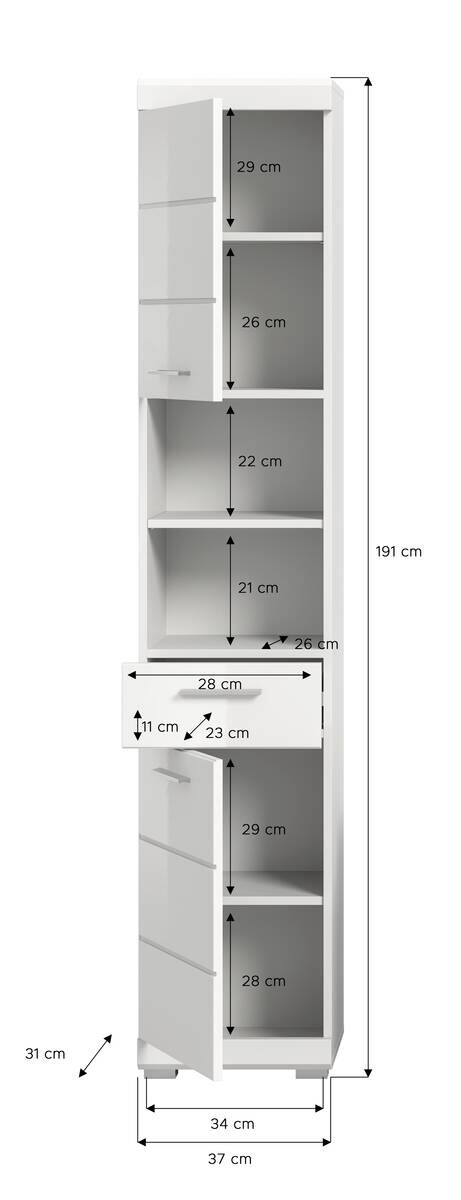 Badhochschrank Scout weiß weiß Hochglanz B/H/T: ca. 37x191x31 cm