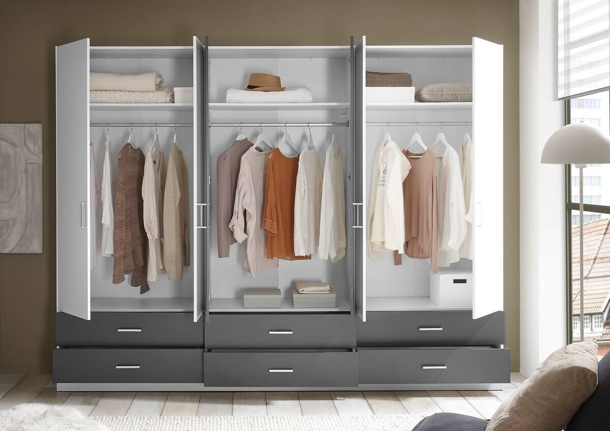 Kleiderschrank Janne weiß Graphit B/H/T: ca. 272x211x55 cm