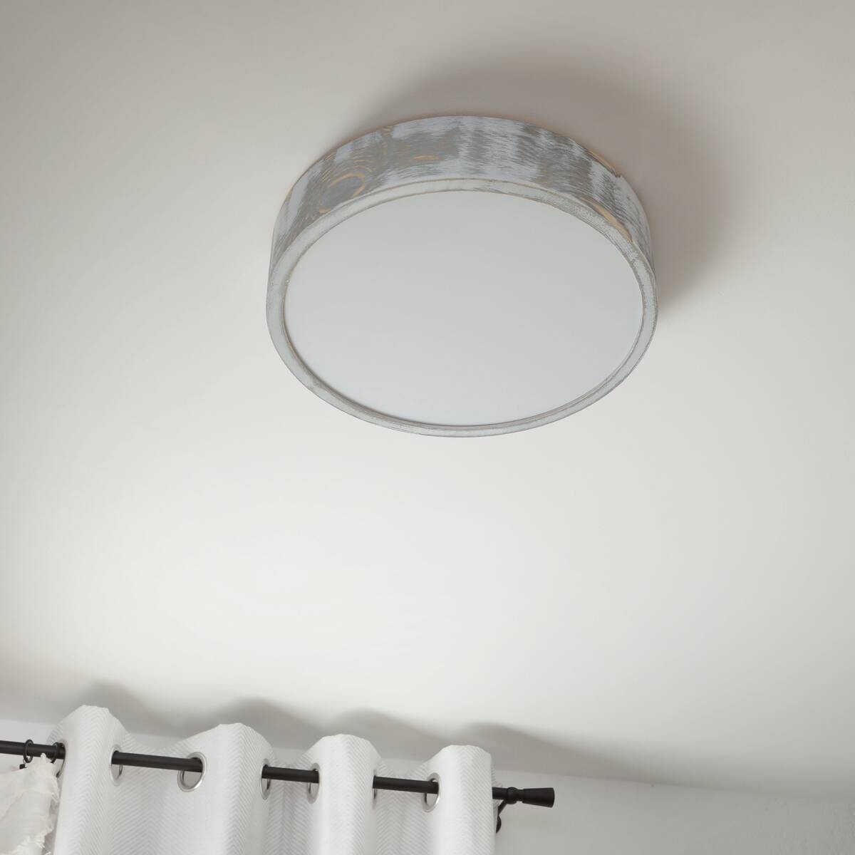 Lamkur Deckenleuchte hellbraun weiß Glas Holz B/H/L: ca. 38,5x12x38,5 cm 3 Brennstellen