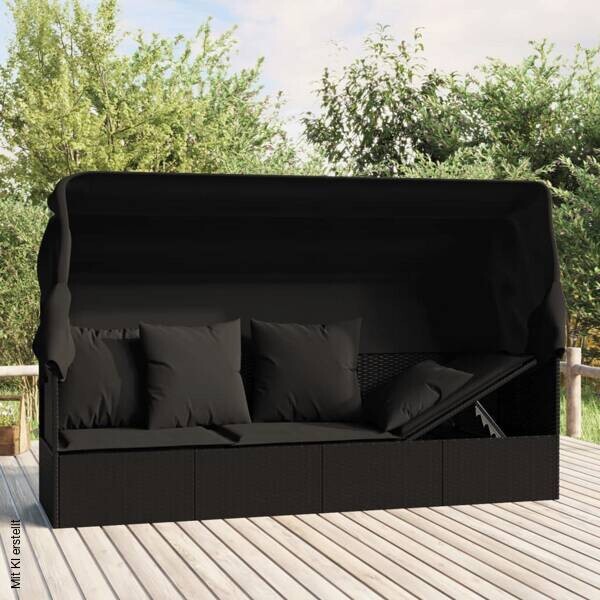vidaXL Loungebett schwarz Rattan B/H/L: ca. 65x127x203 cm