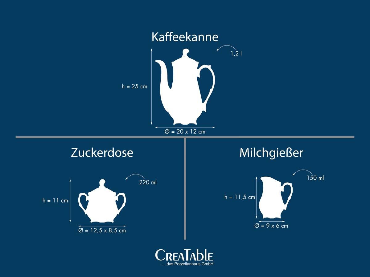 CreaTable Kaffeegarnitur Rokoko weiß Porzellan 3 tlg.