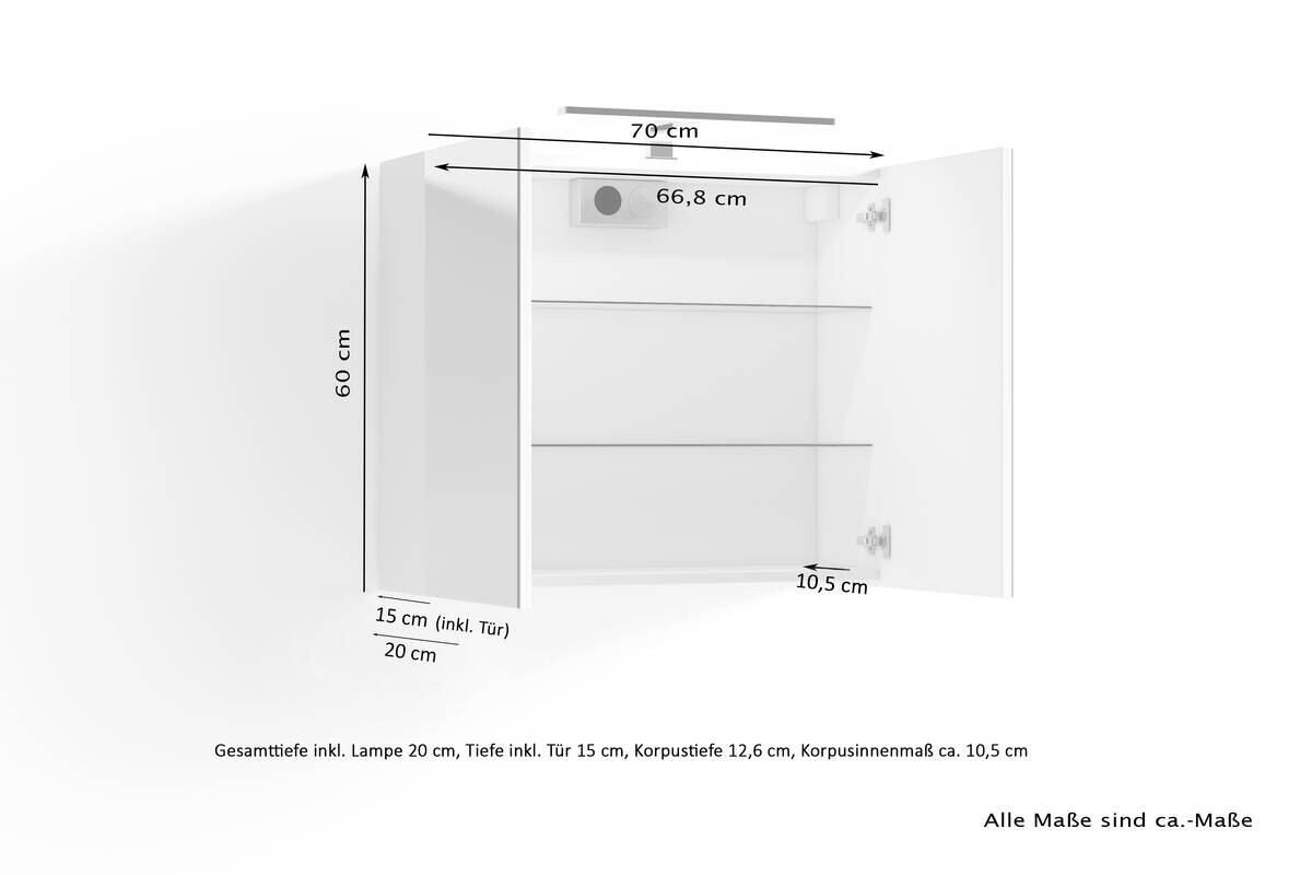 Spiegelschrank SPREE weiß B/H/T: ca. 70x60x15 cm