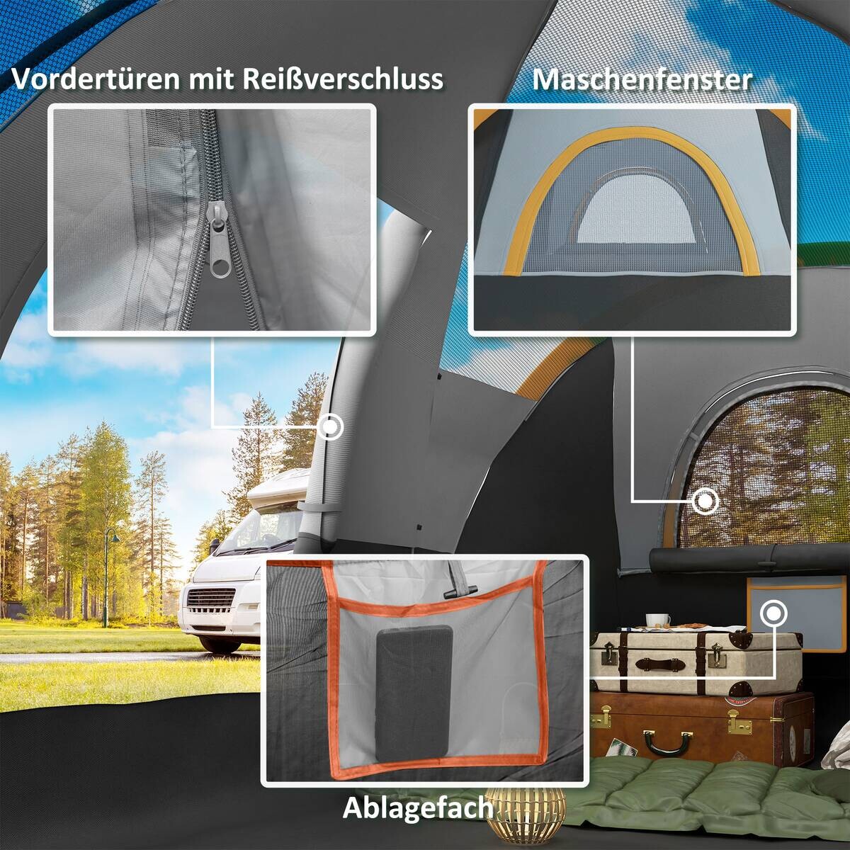 Outsunny Campingzelt schwarz Stahl B/H/L: ca. 220x180x455 cm