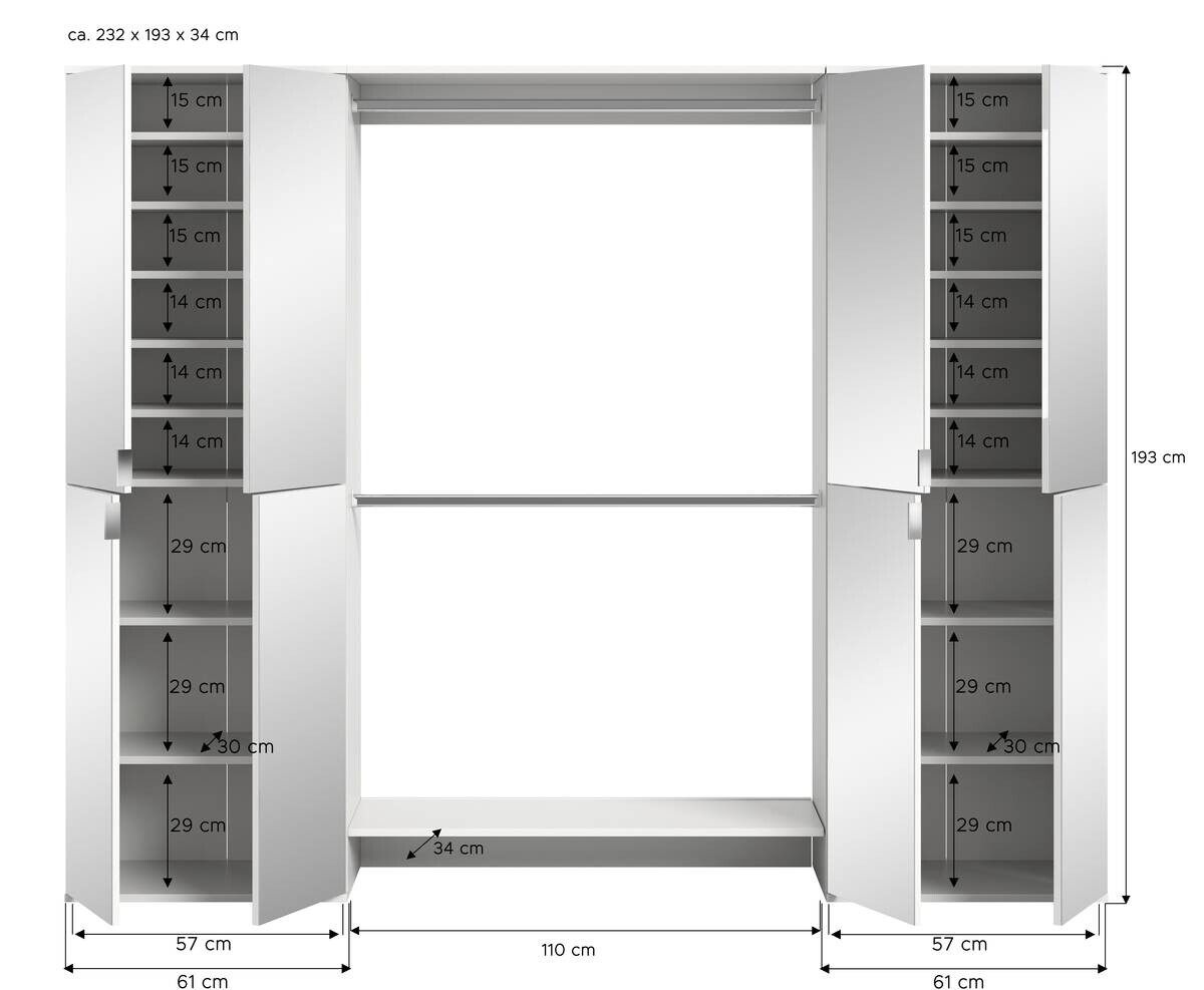 Garderobe PROJEKT X weiß weiß Hochglanz B/H/T: ca. 232x191x37 cm