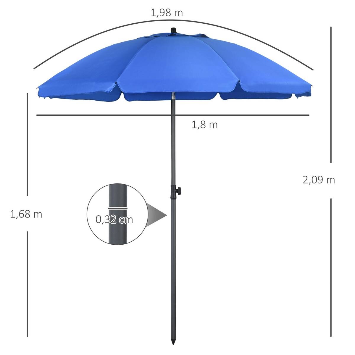 Outsunny Sonnenschirm blau Polyester B/H/L: ca. 180x209x180 cm