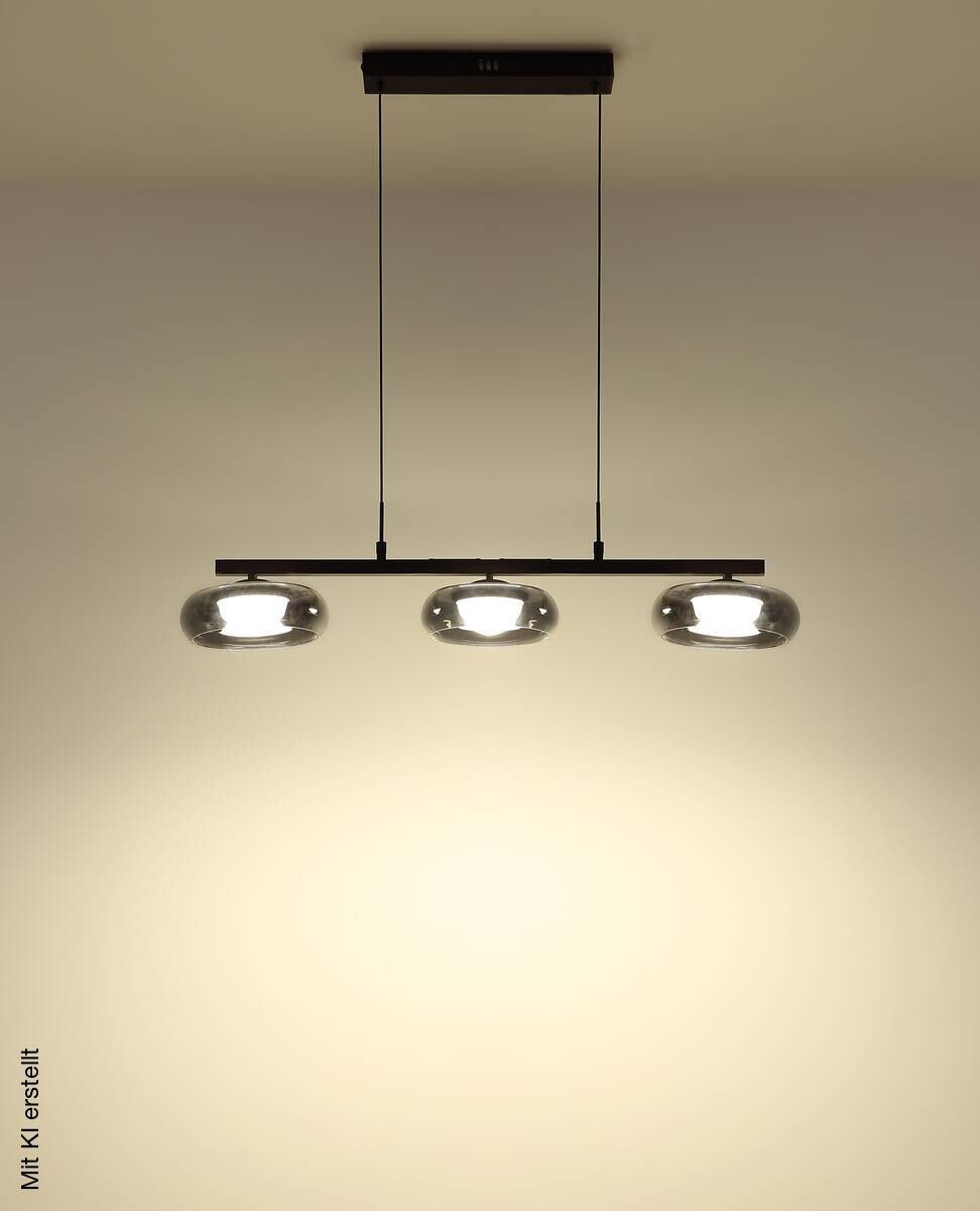 GLOBO Hängeleuchte schwarz Rauch Metall Glas B/H/L: ca. 26x17x91 cm