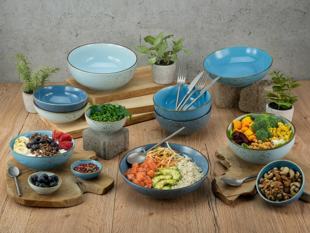 CreaTable Schalen-Set Nature Collection Aqua blau Steinzeug 4 tlg.