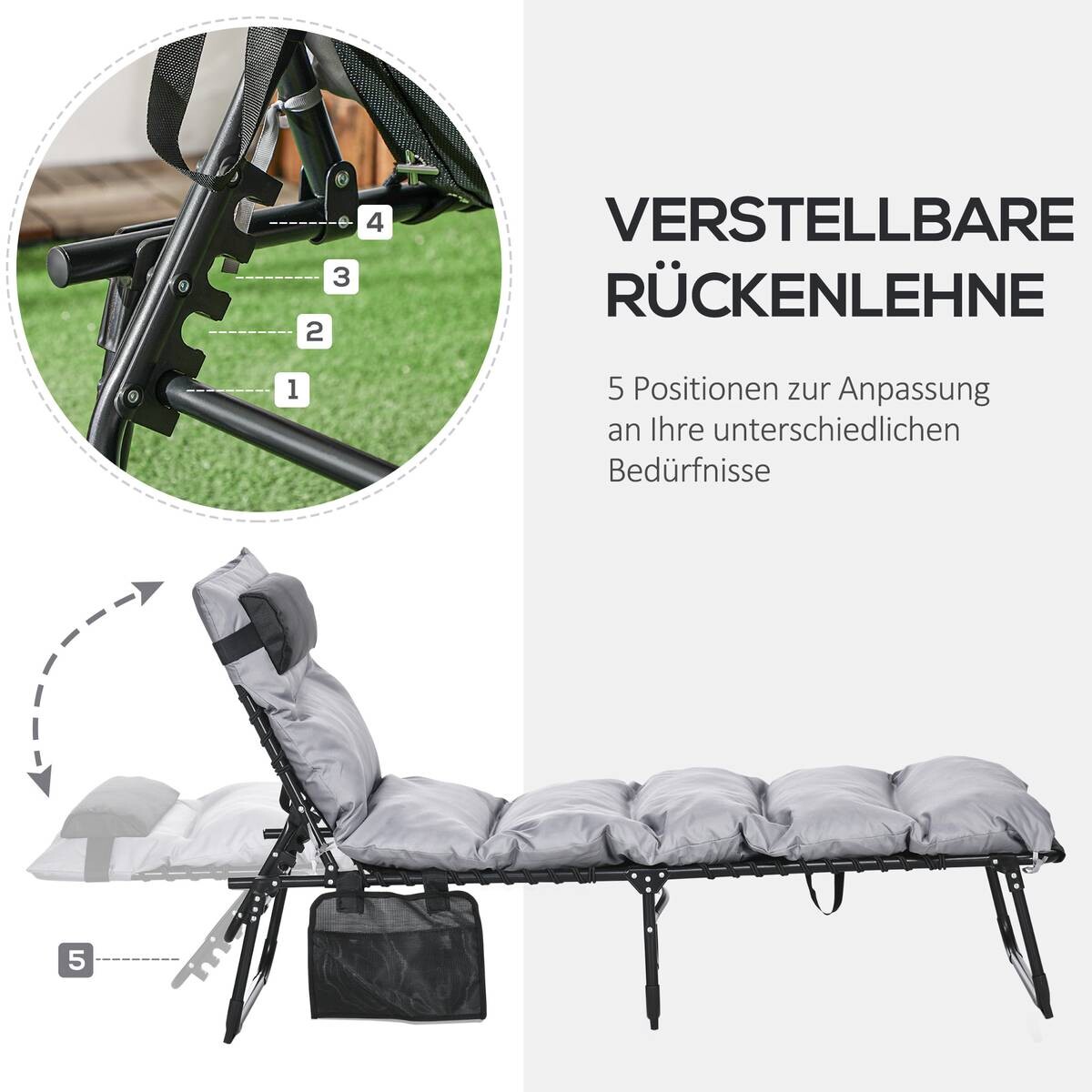 Outsunny Sonnenliege hellgrau Stahl B/H/L: ca. 189x32,5x58 cm