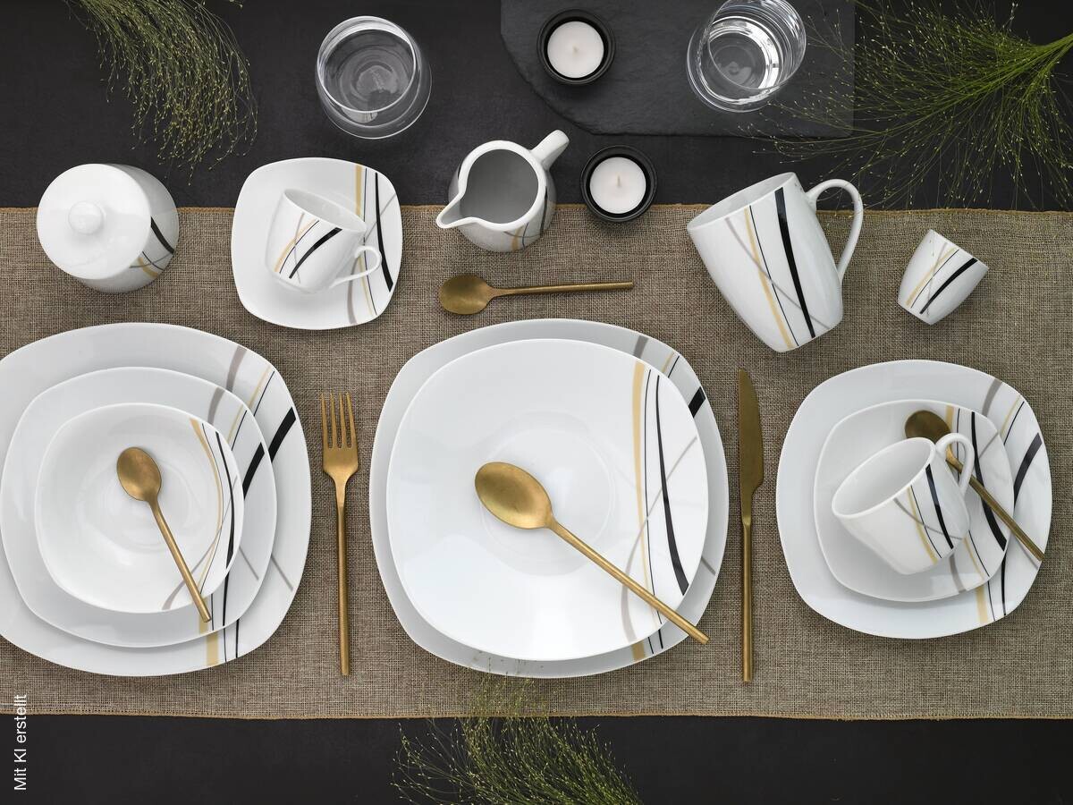 CreaTable Kombiservice Square City Line weiß Porzellan 62 tlg.