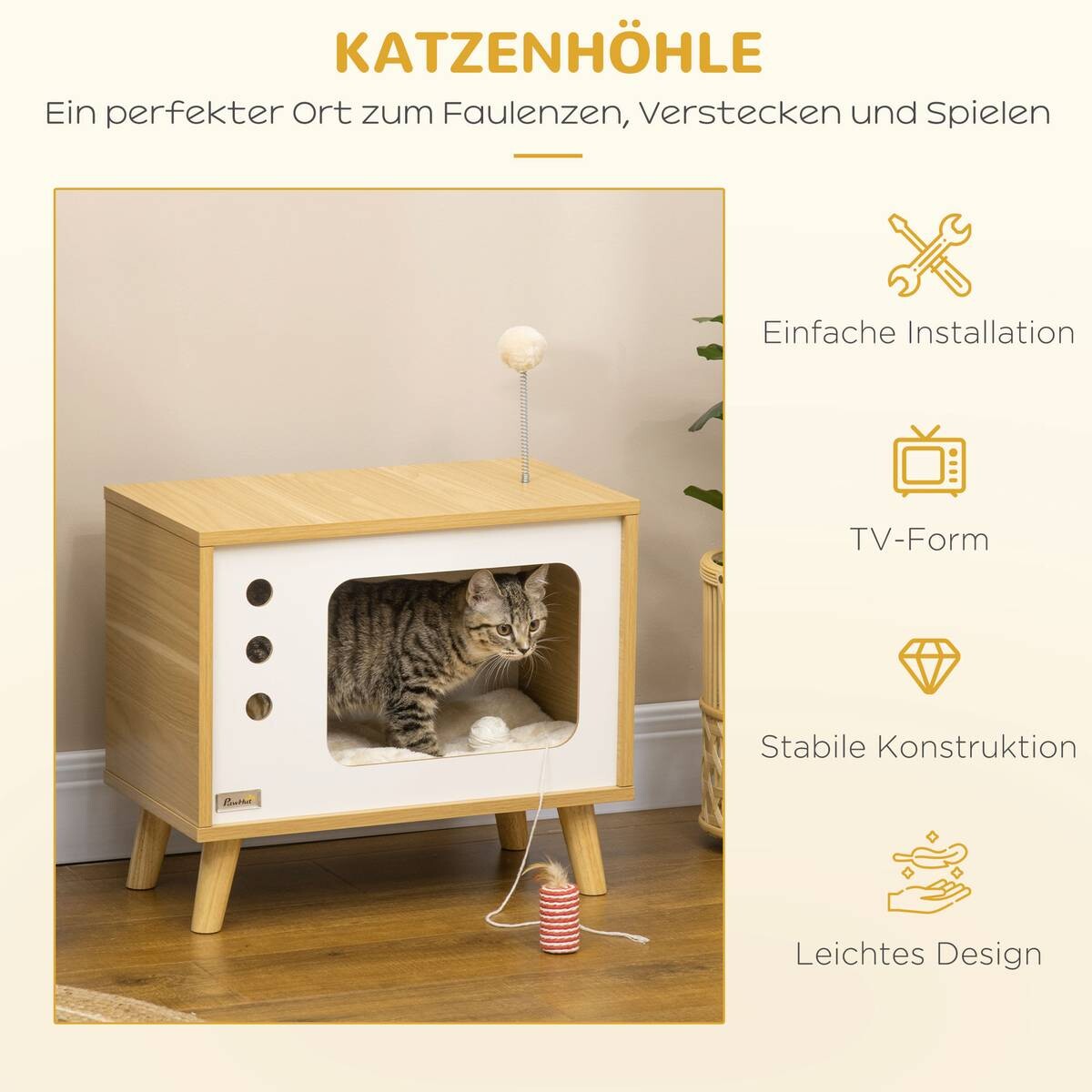 PawHut Katzenhaus beige Spanplatte B/H/L: ca. 28x43x50 cm
