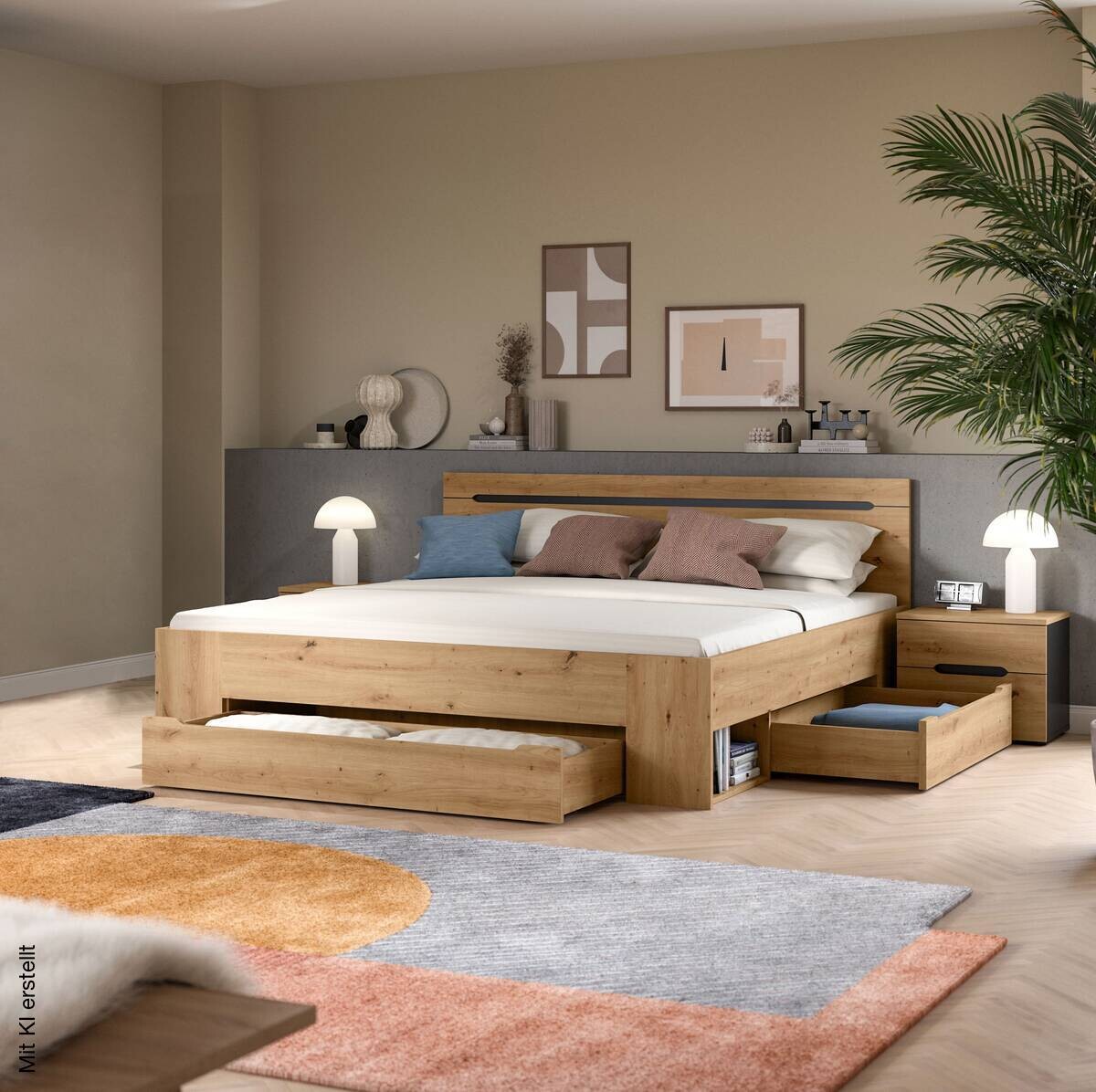 Schlafzimmer CANU, Set basaltgrau Artisan Nachbildung B/H/T: ca. 284x87x205 cm