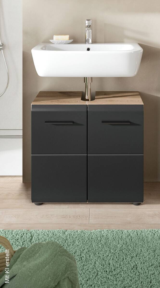 Waschbeckenunterschrank Ice Nox Oak Nachbildung schwarz matt B/H/T: ca. 60x54x30 cm