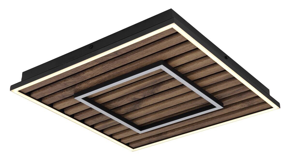 GLOBO LED-Deckenleuchte WOODY 67345D1 Opal mattschwarz Kunststoff Metall MDF B/H/L: ca. 45x6x45 cm 1 Brennstellen