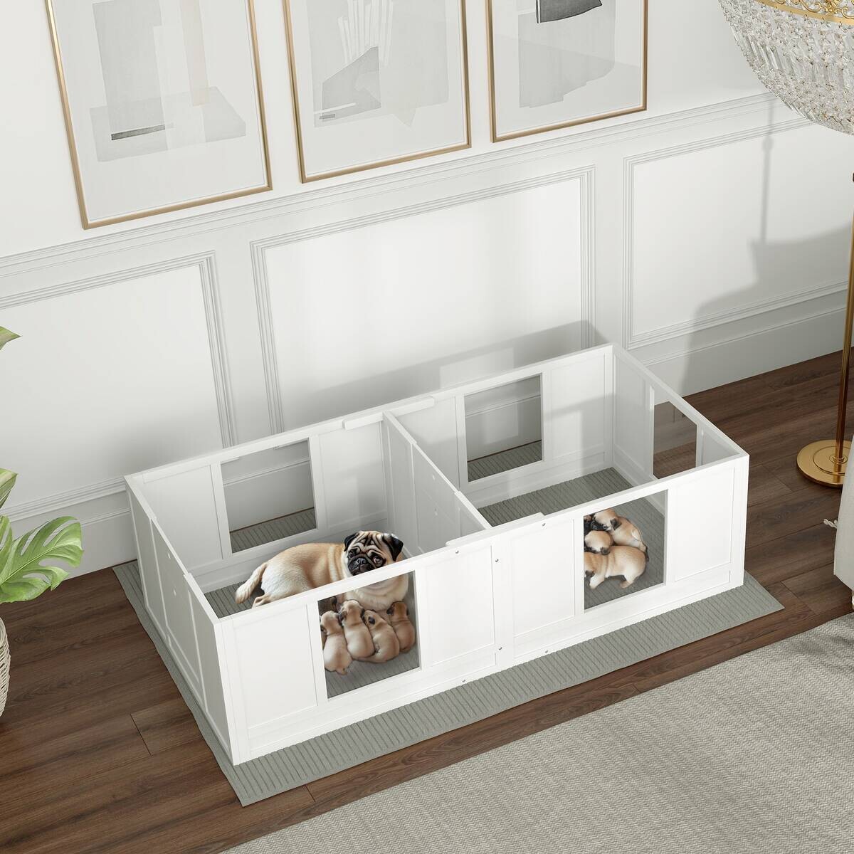 PawHut Wurfkiste für Welpen weiß MDF B/H/L: ca. 80x48x164 cm