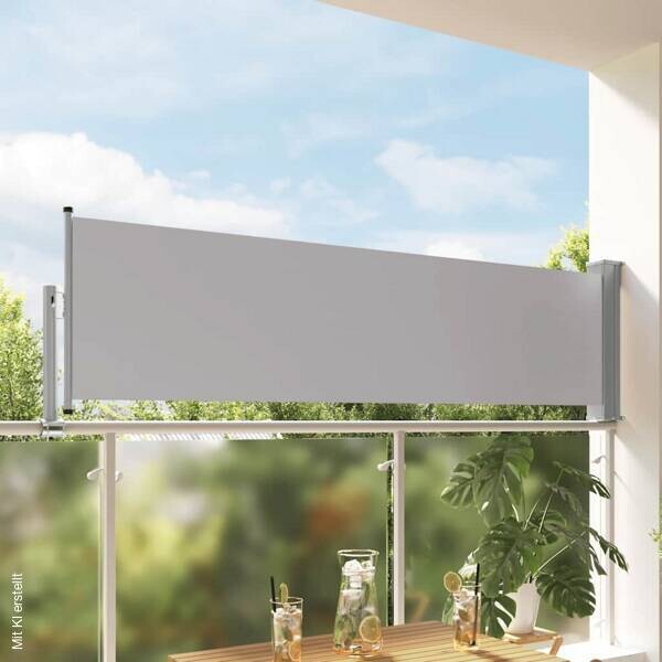 vidaXL Seitenmarkise grau 100% Polyester Stahl B/H/T/L: ca. 300x80x300x300 cm