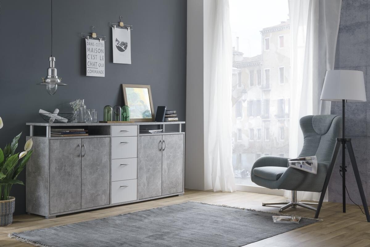 Sideboard Maximo Beton Optik weiß B/H/T: ca. 208x94x38 cm