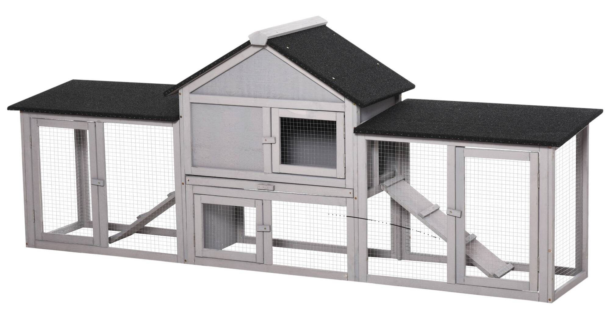 PawHut Kleintierstall grau Holz B/H/L: ca. 45,5x84,5x210 cm