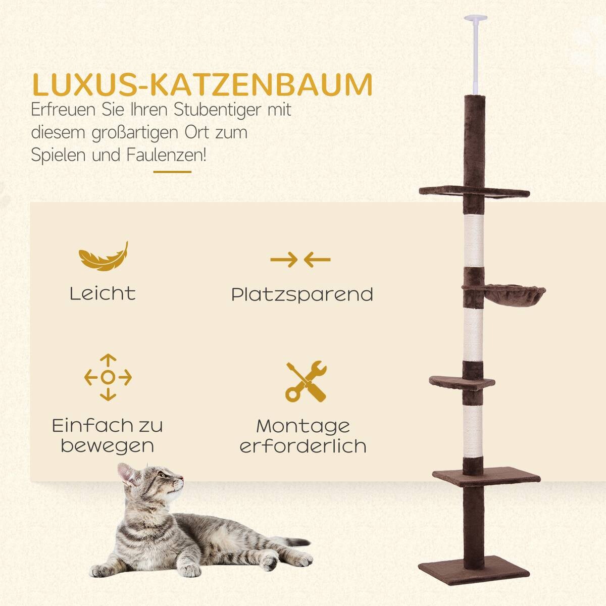 PawHut Kratzbaum braun Polyester B/H/L: ca. 30x260x40 cm