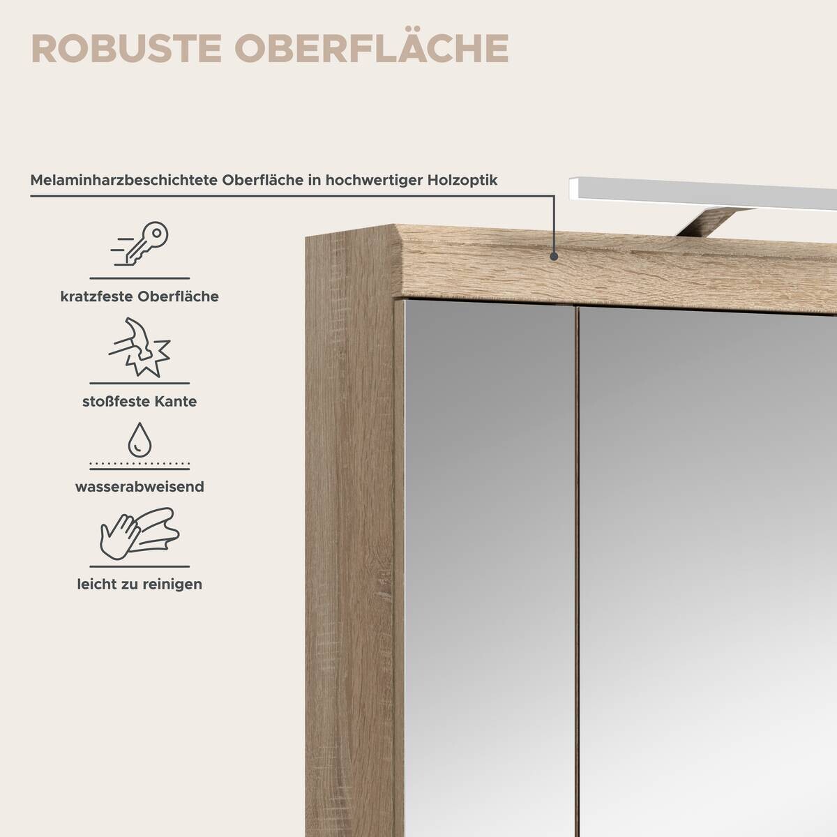Spiegelschrank Lambada Eiche Sonoma Nachbildung weiß Hochglanz B/H/T: ca. 60x79x37 cm
