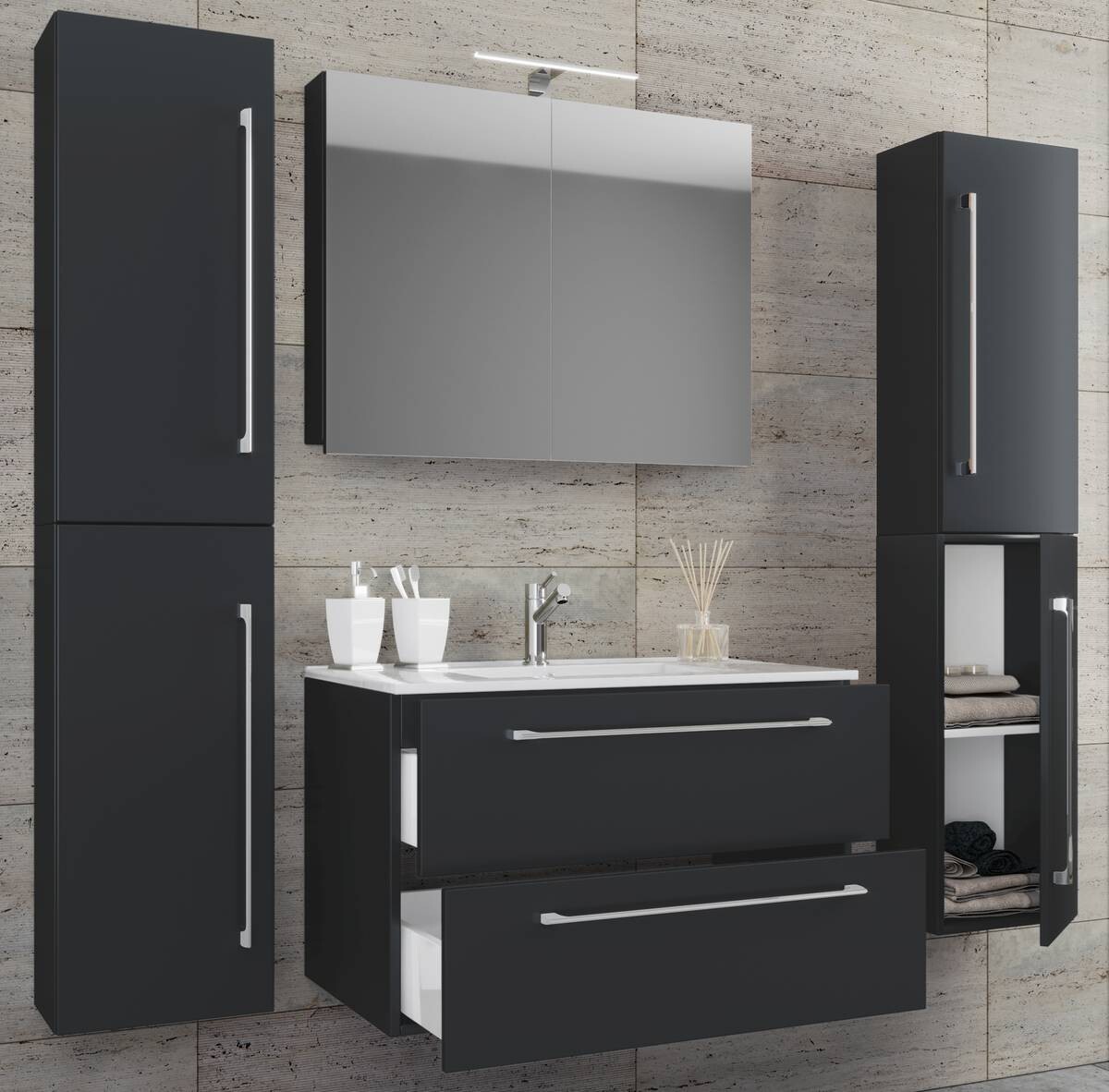 Waschplatz 5tlg-Badinos schwarz B/H/T: ca. 80x50x46 cm