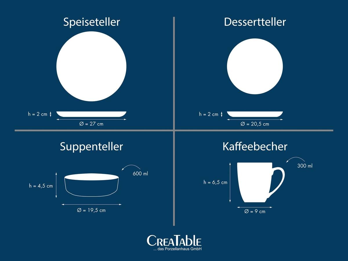 CreaTable Kombiservice Scandi weiß Porzellan 16 tlg.