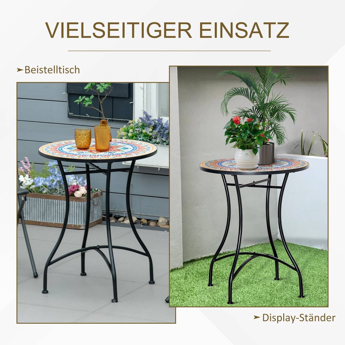 Outsunny Gartentisch bunt Keramik H/D: ca. 71x60 cm