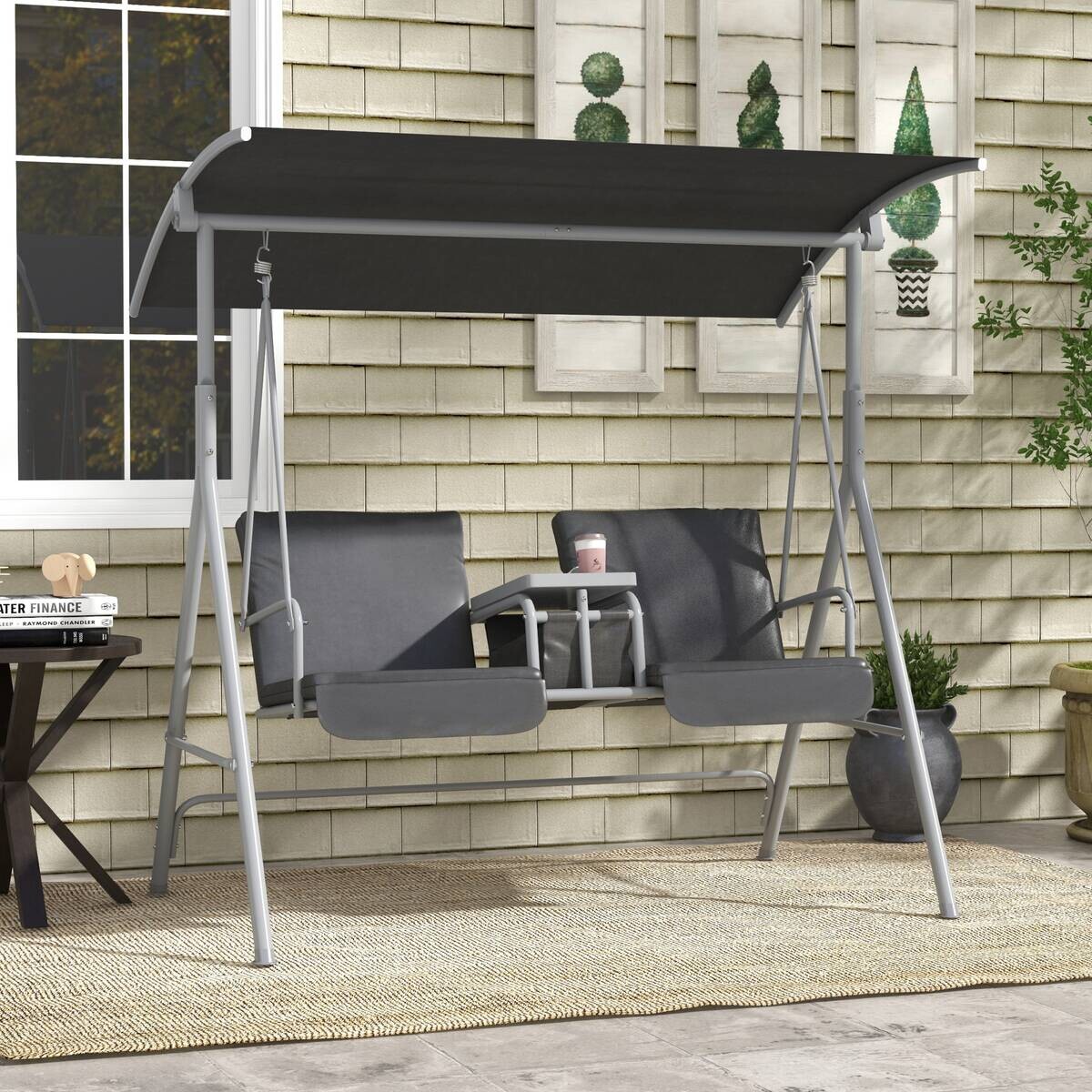 Outsunny Hollywoodschaukel schwarz Metall B/H/L: ca. 110x165x175 cm