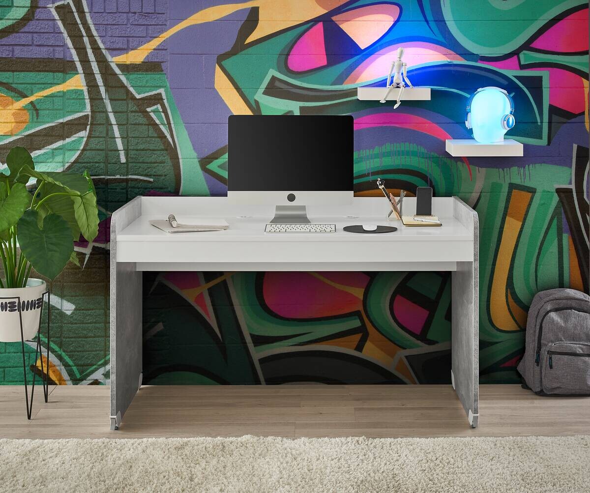 Schreibtisch Matino Beton weiß B/H/T: ca. 143x84x67 cm