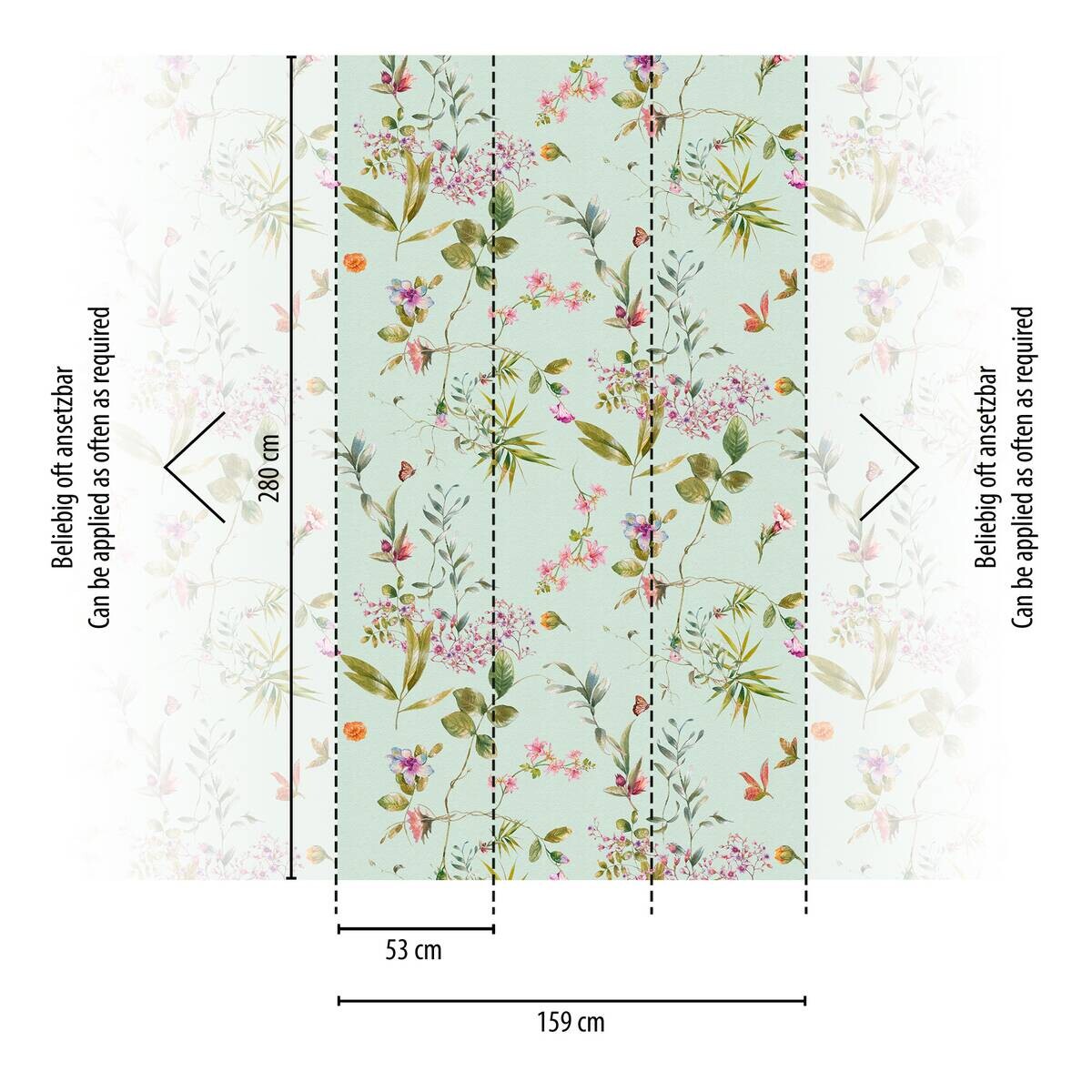 Livingwalls Fototapete Blumen blau rosa grün B/L: ca. 280x159 cm