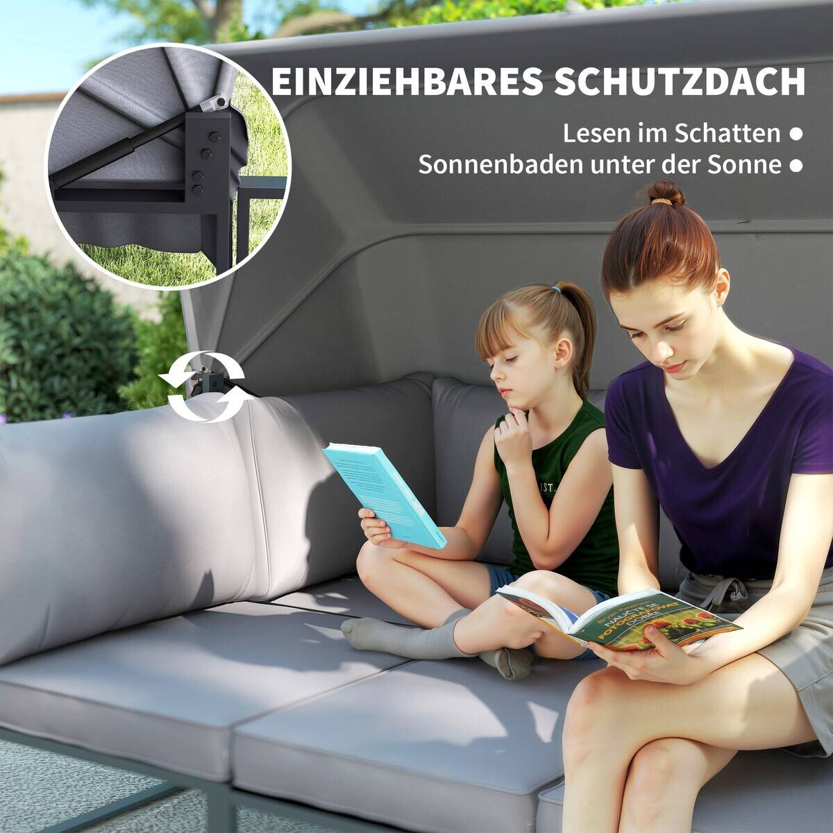 Outsunny Gartenmöbel-Set grau Stahl B/H/L: ca. 63x142x180 cm