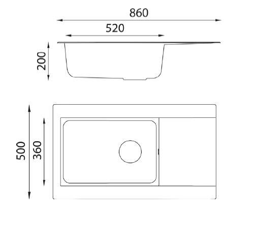 Respekta Einbauspüle Denver 86 x 50 W weiß Mineralite B/H/T: ca. 86x20x50 cm