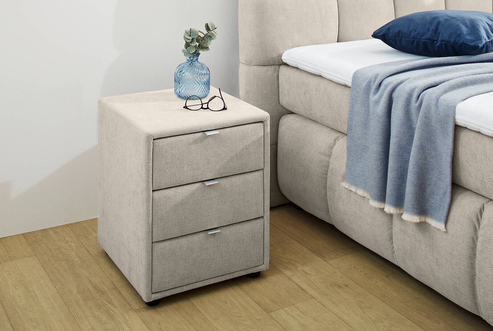 Nachtkonsole beige-grau Flachgewebe