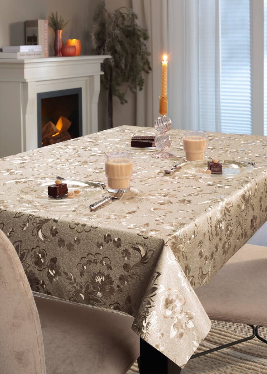 Milano Abwaschbarer Tischbelag Blüte messing B: ca. 140 cm