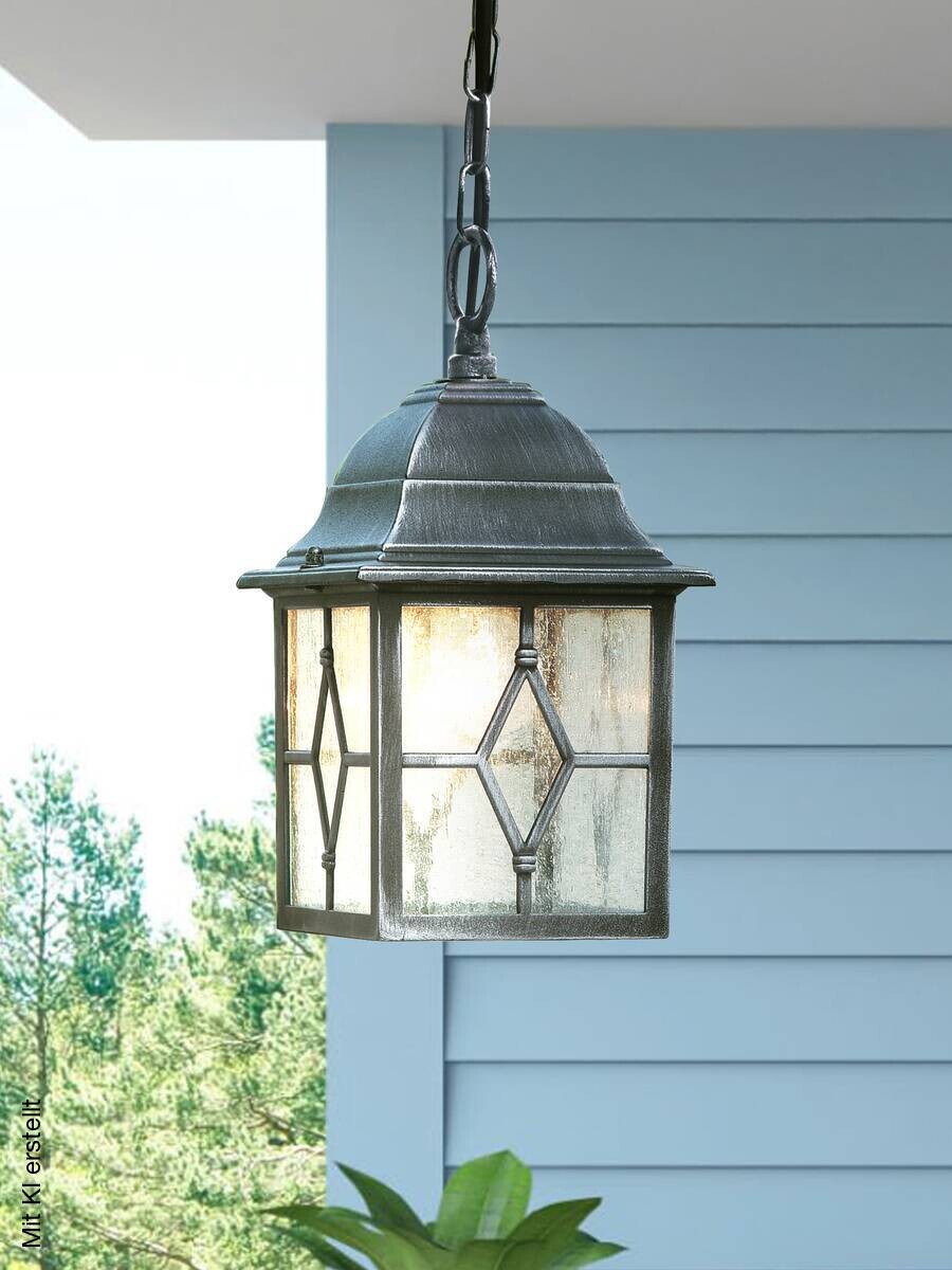 Searchlight Außenleuchte Genoa schwarz Glas Stahl B/H/L: ca. 15x88x15 cm E27 1 Brennstellen