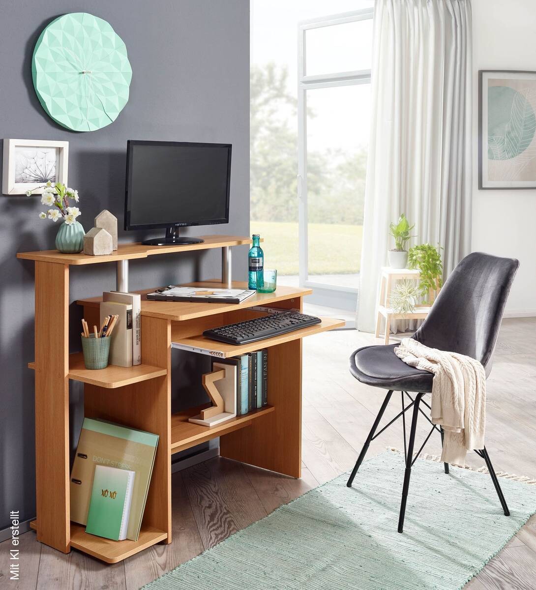 Computertisch buche Nachbildung B/H/T: ca. 94x90,5x48,5 cm