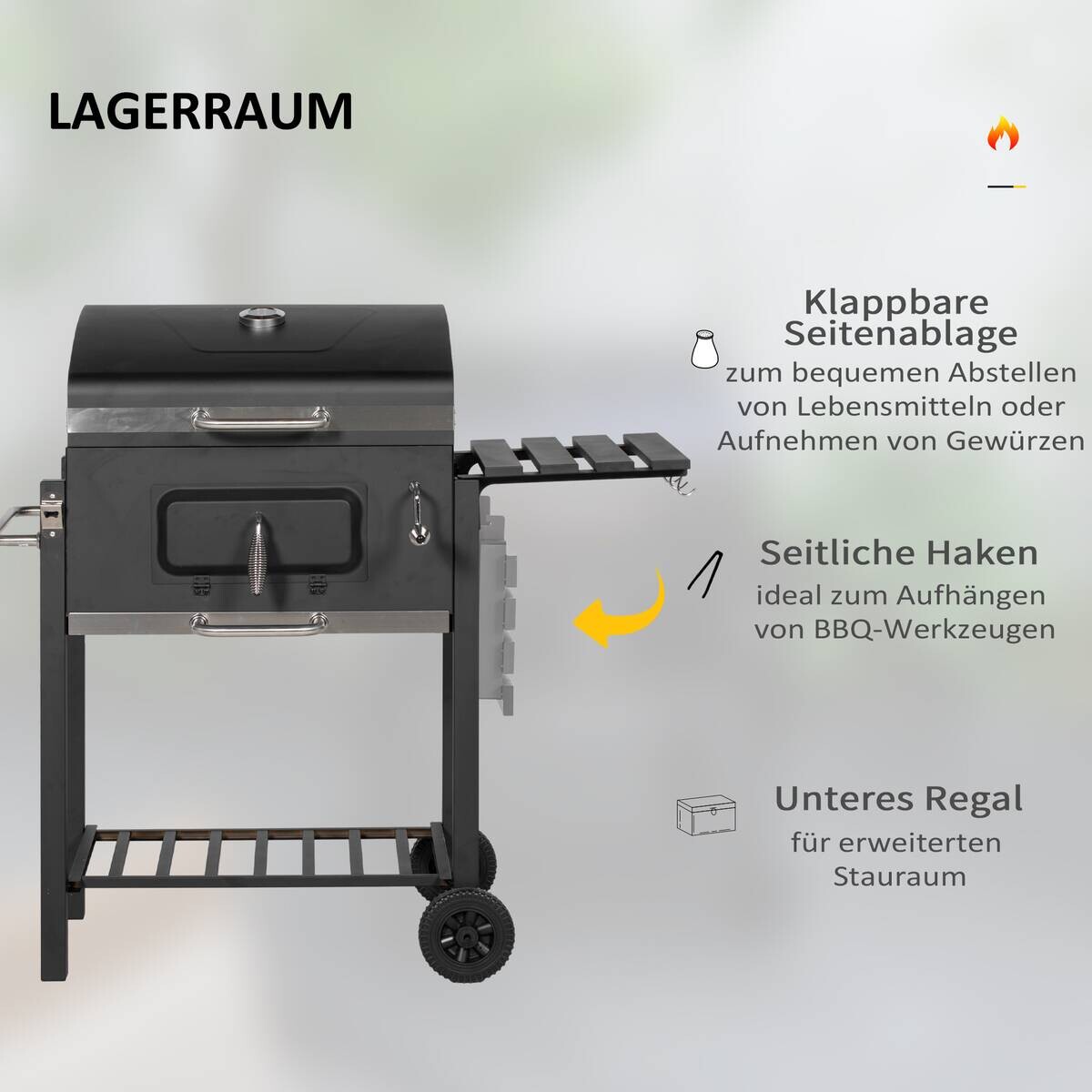 Outsunny Holzkohlegrill Edelstahl B/H/L: ca. 65x108x113 cm