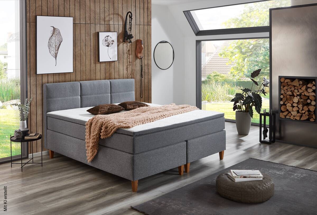 Boxspringbett Kenora grau Liegefläche B/L: ca. 140x200 cm