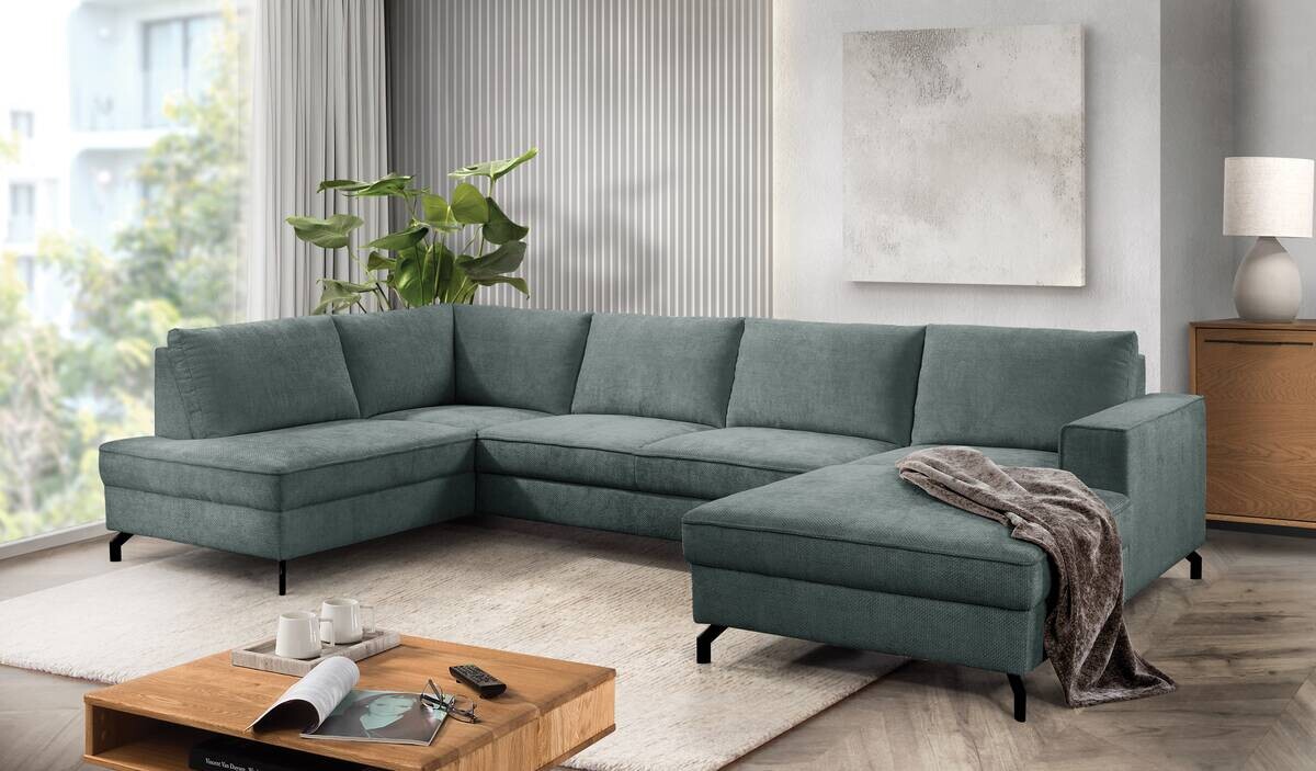 Wohnlandschaft Santorin moosgrün Microfaser B/H/T: ca. 349x88x197 cm