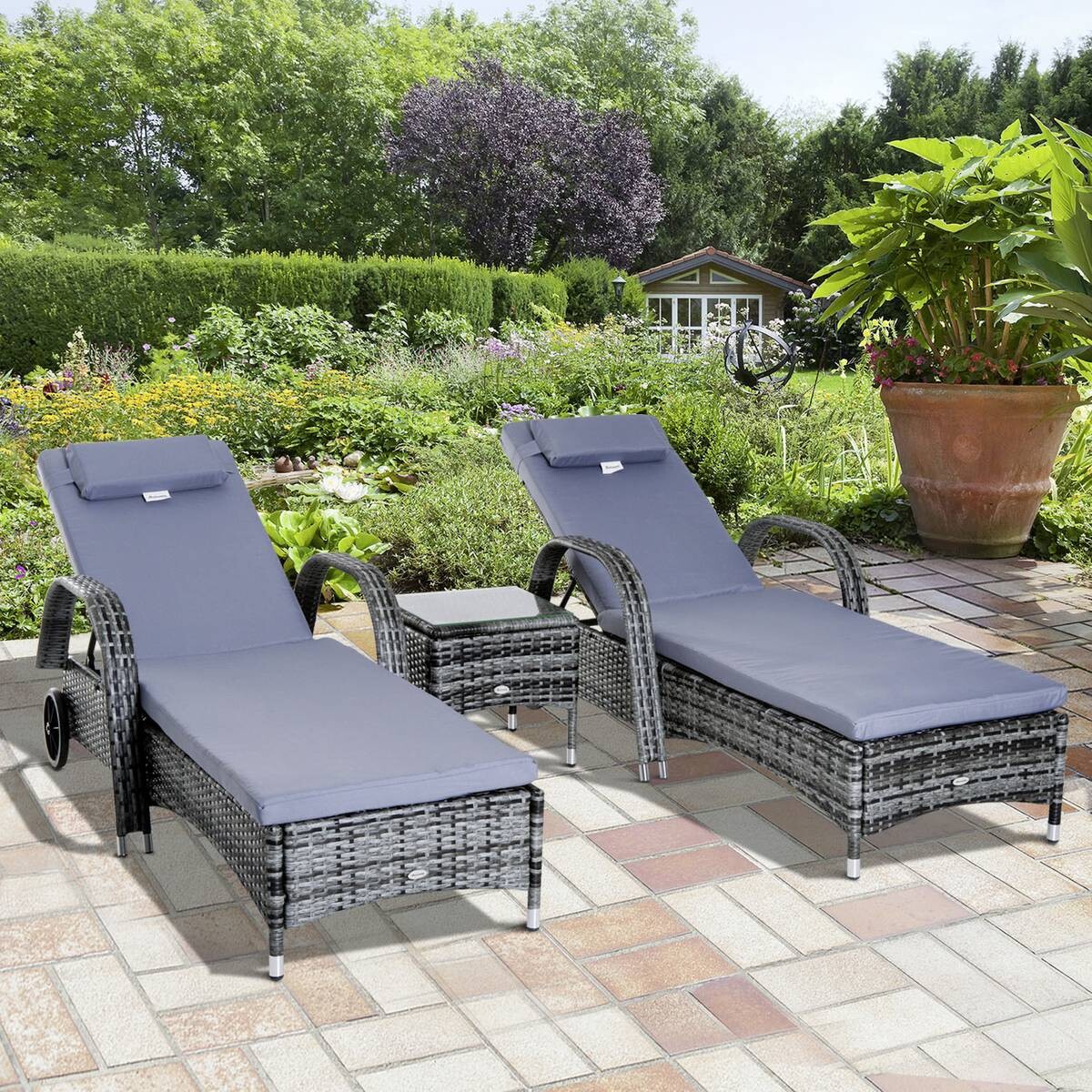 Outsunny Gartenliege grau Metall