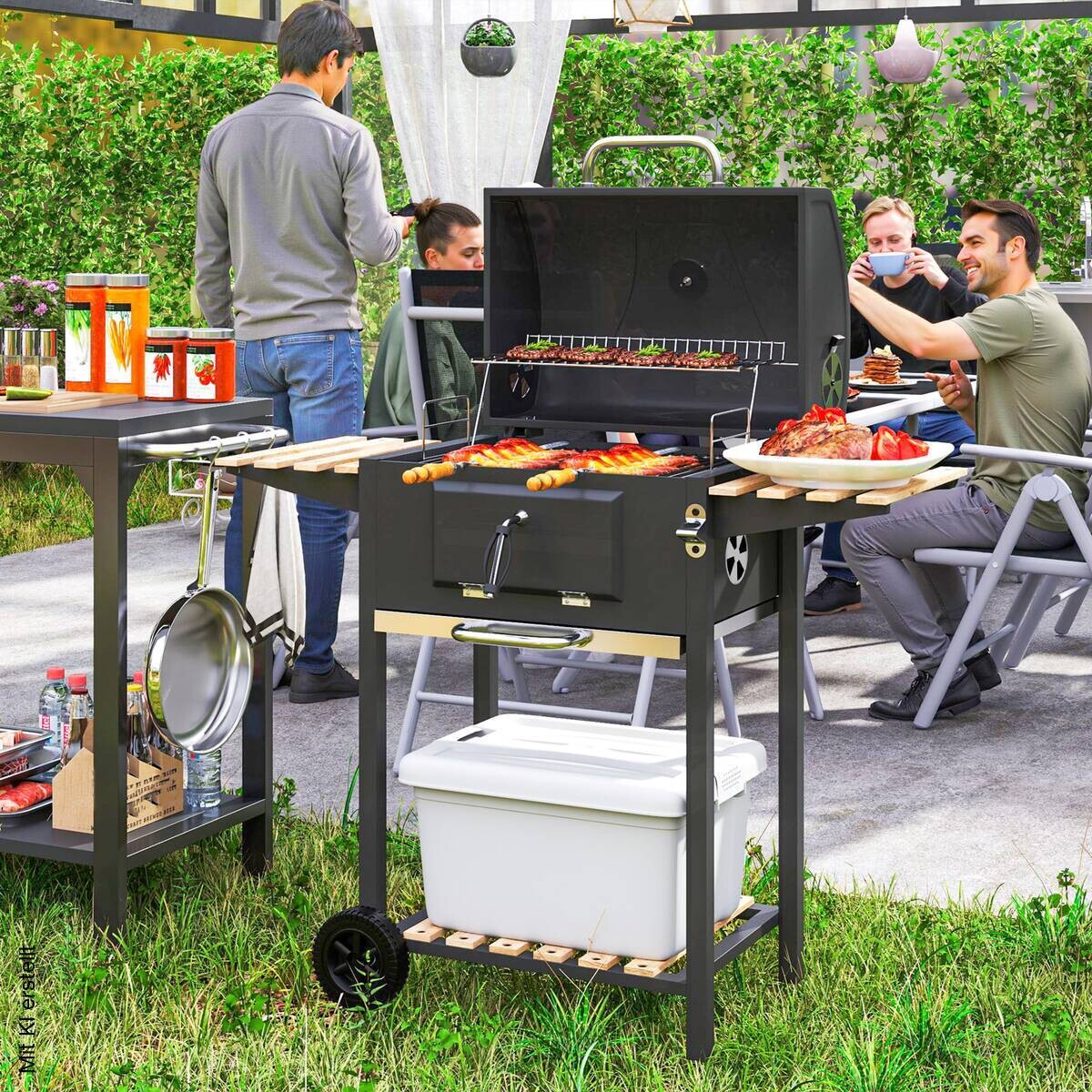 Outsunny Holzkohlegrill Kiefer B/H/L: ca. 58x107x112 cm