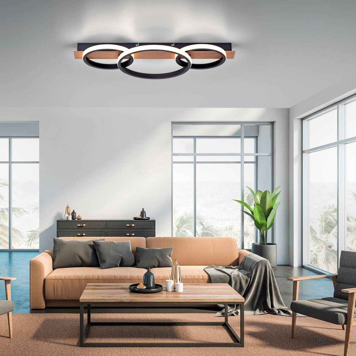 Just Light LED-Deckenleuchte TROOPER 15616-78 natur weiß schwarz Metall Kunststoff B/H/T: ca. 30x8x68 cm 1 Brennstellen