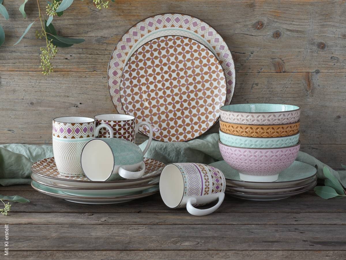 CreaTable Kombiservice Mandala multicolor Steinzeug 16 tlg.