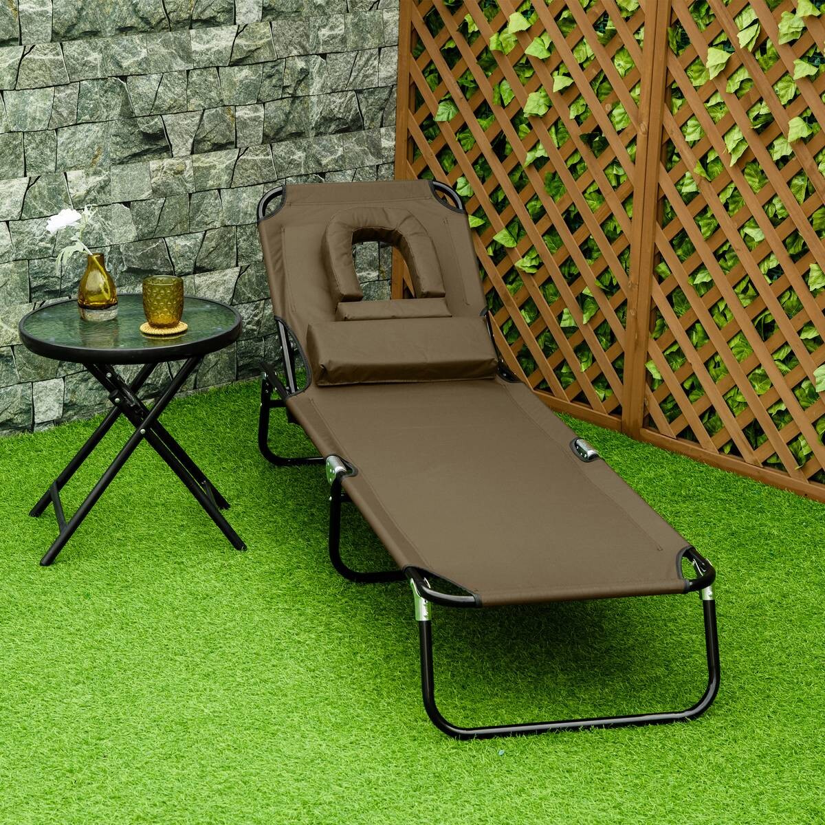 Outsunny Gartenliege mit Gesichtsöffnung braun Metall B/H: ca. 56x28 cm