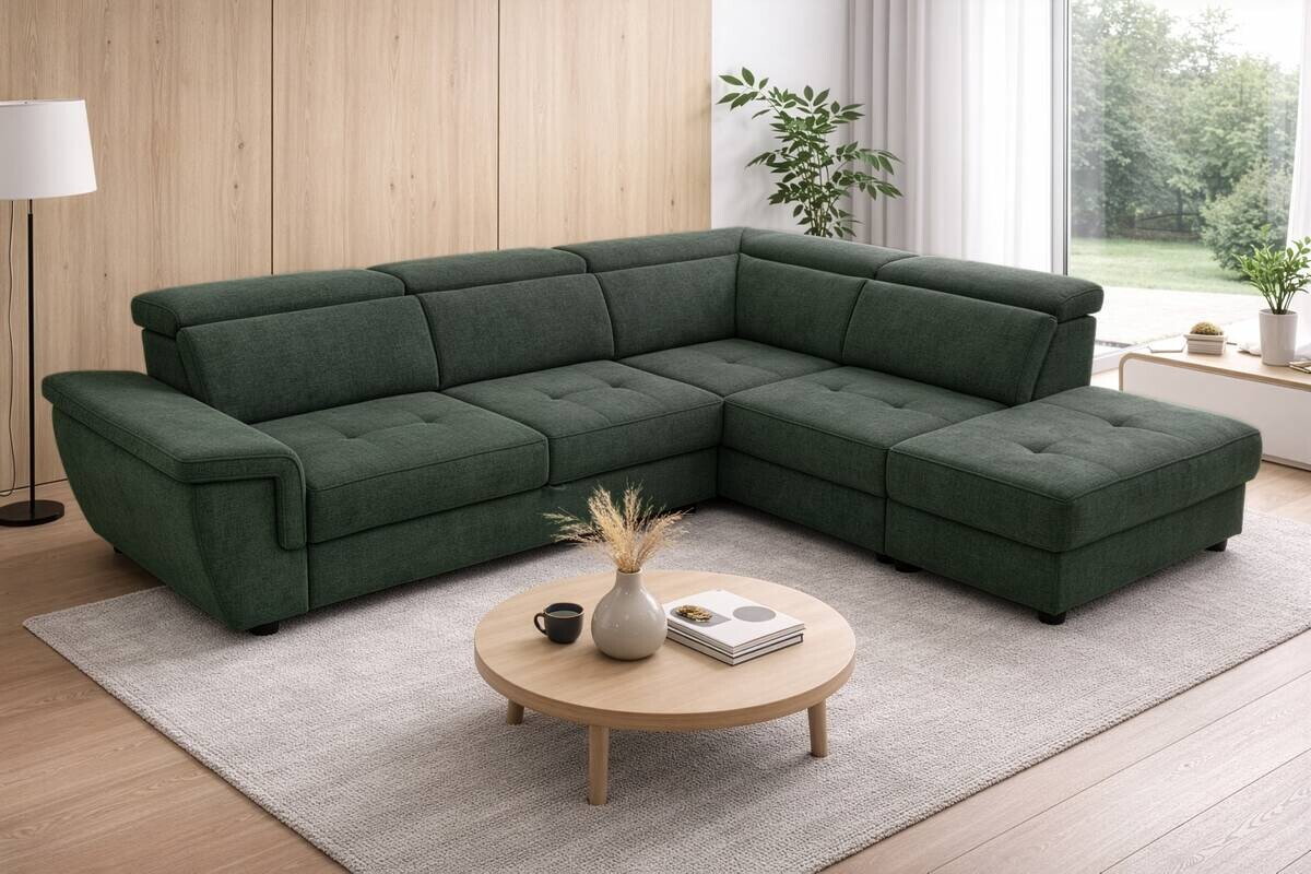 Ecksofa mit Bettfunktion und Bettkasten dunkelgrün Flachgewebe B/H/T: ca. 267x75x238 cm