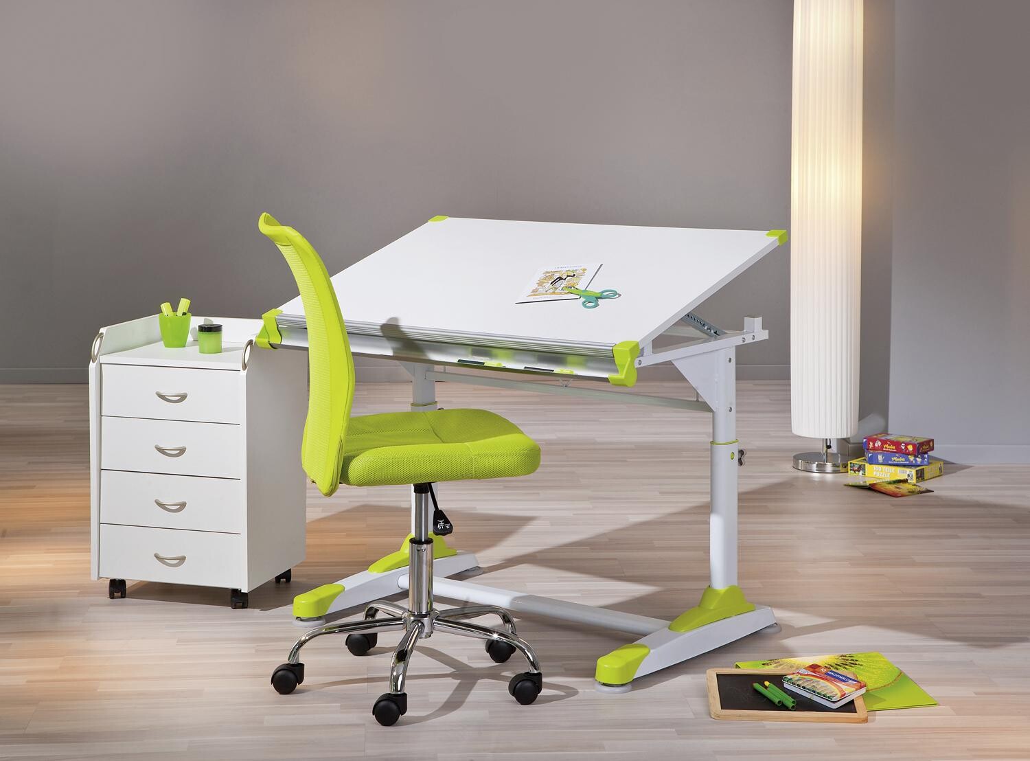 Schreibtisch 2Colorido weiß pink grün B/H/L: ca. 70,5x69,5x101 cm